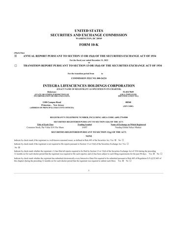 Thumbnail Integra LifeSciences 10-K Annual Report 2022