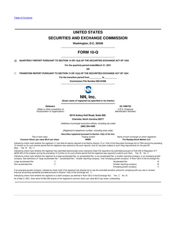 Thumbnail NN, Inc.
 10-Q Quarterly Report FY 