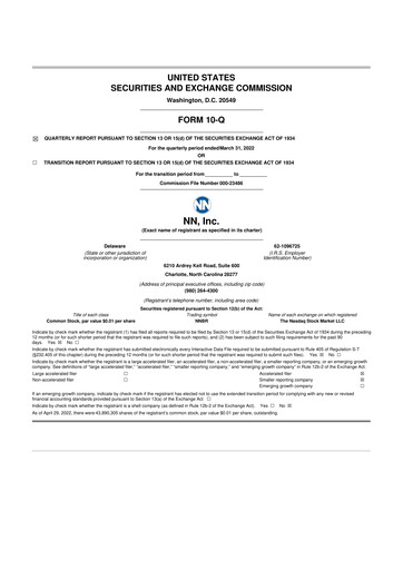 Thumbnail NN, Inc.
 10-Q Quarterly Report FY 