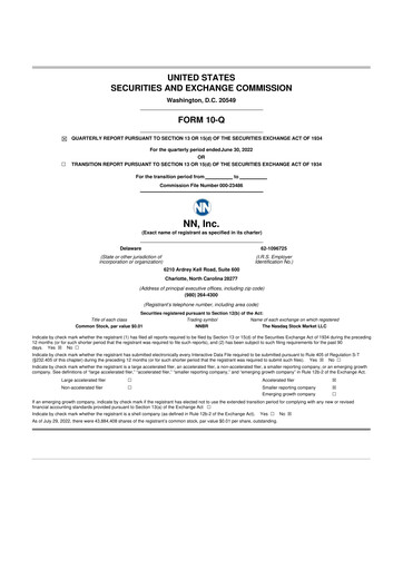 Thumbnail NN, Inc.
 10-Q Quarterly Report FY 