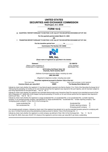 Thumbnail NN, Inc.
 10-Q Quarterly Report FY 