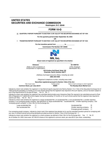Thumbnail NN, Inc.
 10-Q Quarterly Report FY 