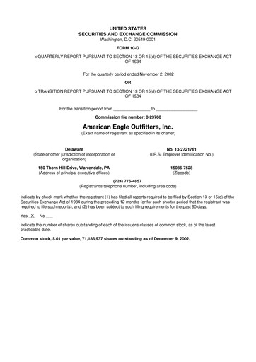 Thumbnail American Eagle Outfitters
 10-Q Quarterly Report FY 