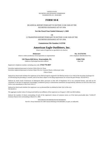 Thumbnail American Eagle Outfitters
 10-K Annual Report 