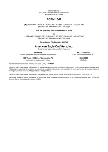 Thumbnail American Eagle Outfitters
 10-Q Quarterly Report FY 