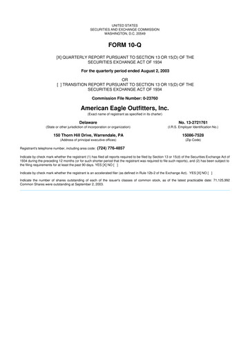 Thumbnail American Eagle Outfitters
 10-Q Quarterly Report FY 