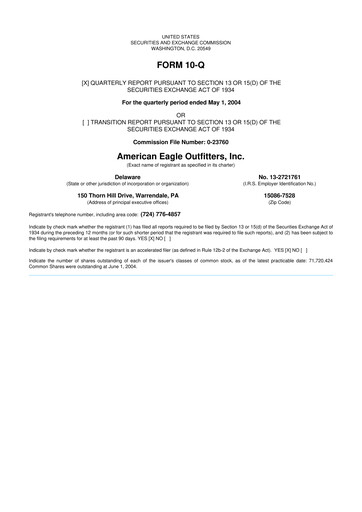 Thumbnail American Eagle Outfitters
 10-Q Quarterly Report FY 