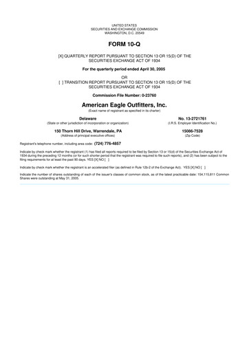 Thumbnail American Eagle Outfitters
 10-Q Quarterly Report FY 