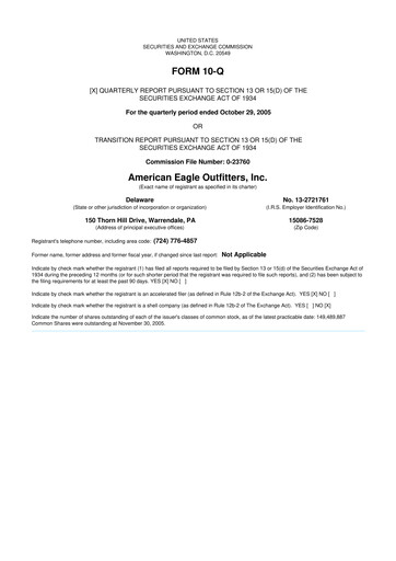 Thumbnail American Eagle Outfitters
 10-Q Quarterly Report FY 