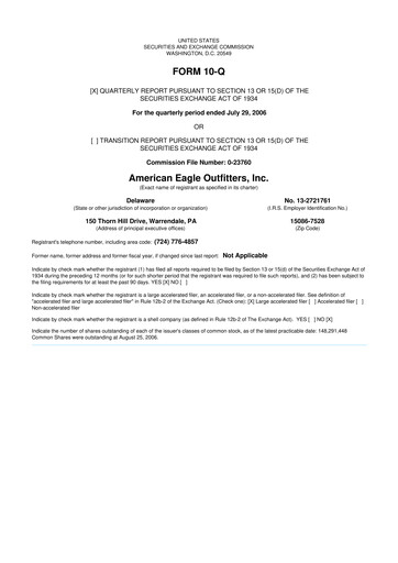 Thumbnail American Eagle Outfitters
 10-Q Quarterly Report FY 