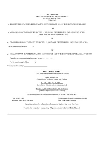 Miniature Diana Shipping 20-F Rapport annuel 