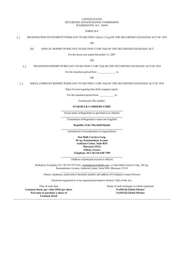 Thumbnail Star Bulk Carriers 20-F Annual Report 