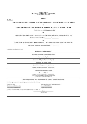 Thumbnail Performance Shipping
 20-F Annual Report 2014