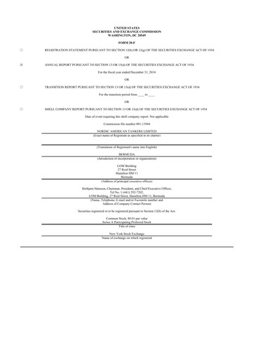 Thumbnail Nordic American Tankers 20-F Annual Report 2014