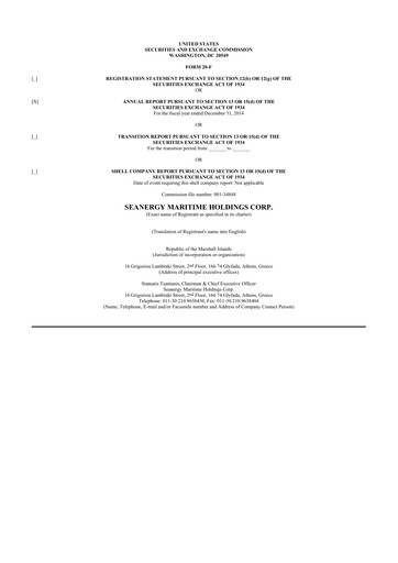 Thumbnail Seanergy Maritime 20-F Annual Report 2014