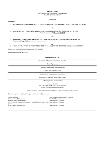 Miniature Diana Shipping 20-F Rapport annuel 2015