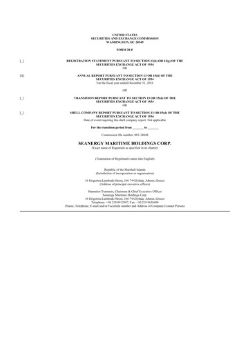 Thumbnail Seanergy Maritime 20-F Annual Report 2016