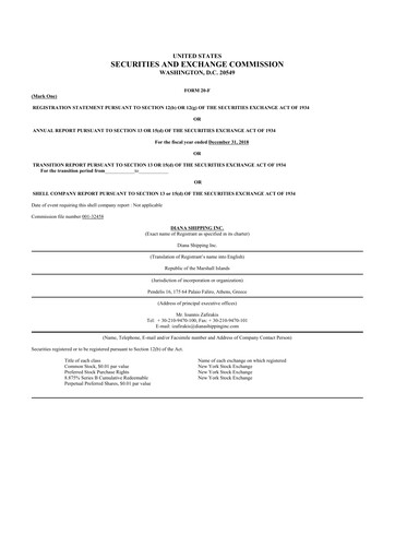 Miniature Diana Shipping 20-F Rapport annuel 2018