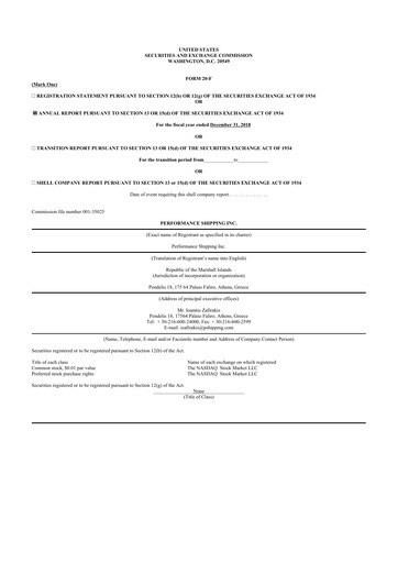 Thumbnail Performance Shipping
 20-F Annual Report 2018