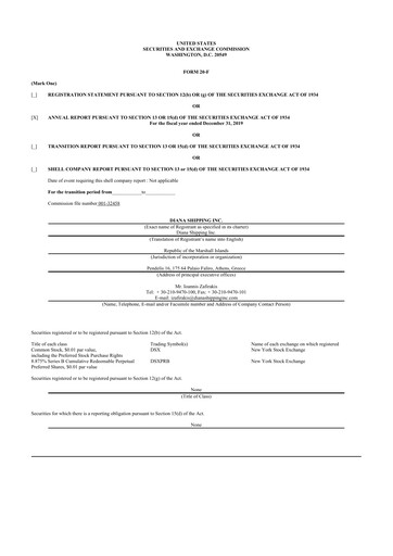 Miniature Diana Shipping 20-F Rapport annuel 2019