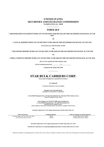 Thumbnail Star Bulk Carriers 20-F Annual Report 2020