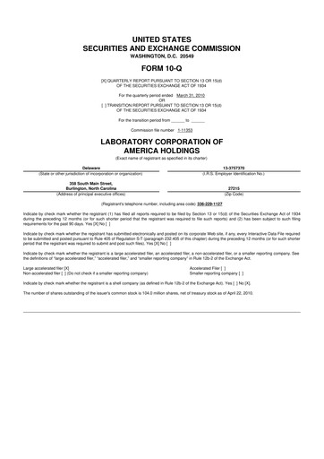 Thumbnail LabCorp 10-Q Quarterly Report FY2010 