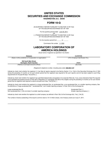 Thumbnail LabCorp 10-Q Quarterly Report FY2011 