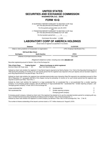 Thumbnail LabCorp 10-Q Quarterly Report FY2019 