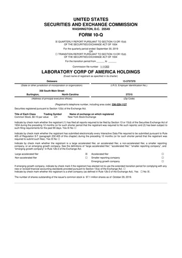 Thumbnail LabCorp 10-Q Quarterly Report FY2019 