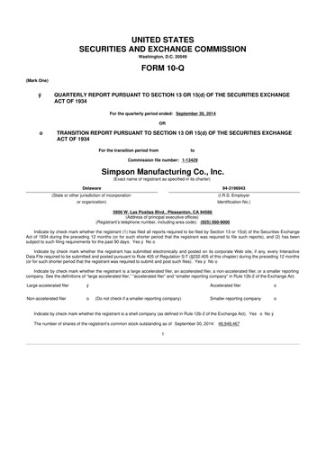 Thumbnail Simpson Manufacturing Company
 10-Q Quarterly Report FY2014 