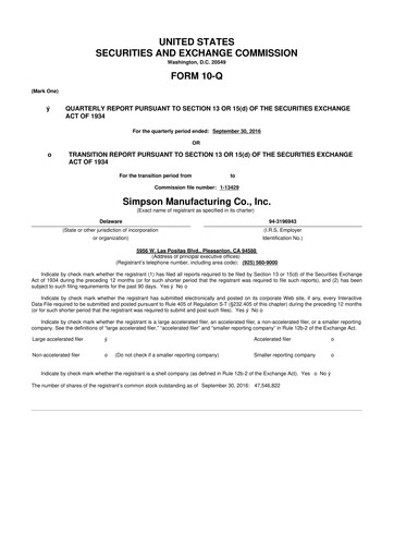 Thumbnail Simpson Manufacturing Company
 10-Q Quarterly Report FY2016 