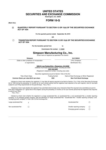 Thumbnail Simpson Manufacturing Company
 10-Q Quarterly Report FY2019 