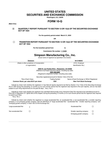 Thumbnail Simpson Manufacturing Company
 10-Q Quarterly Report FY2020 