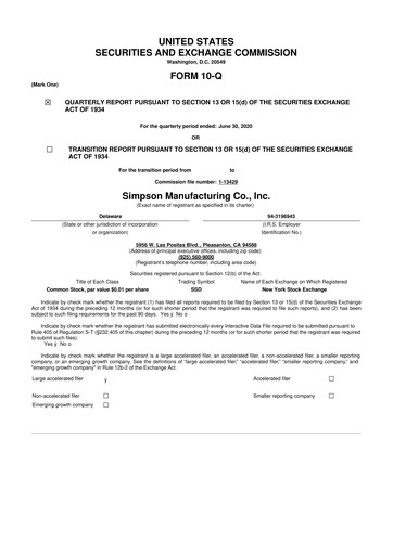 Thumbnail Simpson Manufacturing Company
 10-Q Quarterly Report FY2020 