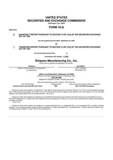Thumbnail Simpson Manufacturing Company
 10-Q Quarterly Report FY2022 