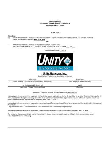 Thumbnail Unity Bancorp 10-Q Quarterly Report FY 