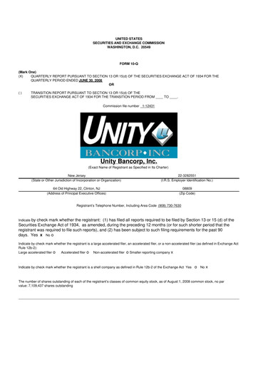 Thumbnail Unity Bancorp 10-Q Quarterly Report FY 