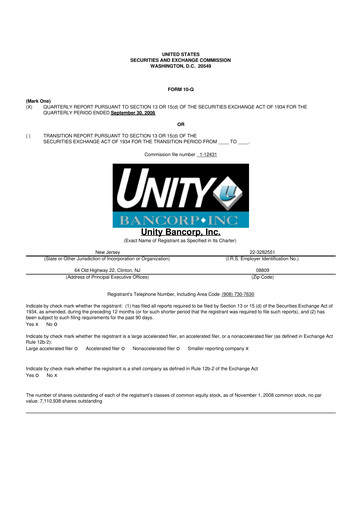 Thumbnail Unity Bancorp 10-Q Quarterly Report FY 