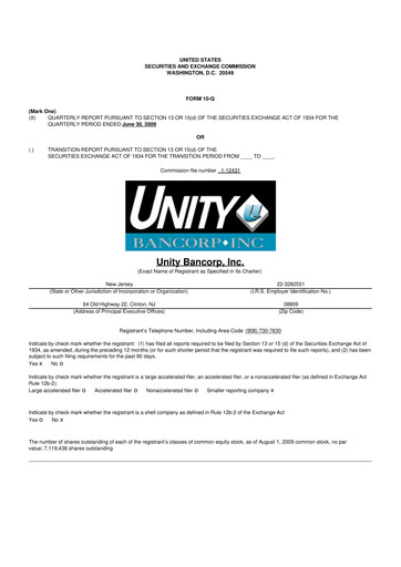 Thumbnail Unity Bancorp 10-Q Quarterly Report FY 