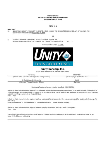 Thumbnail Unity Bancorp 10-Q Quarterly Report FY 
