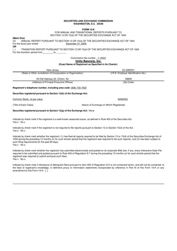 Thumbnail Unity Bancorp 10-K Annual Report 