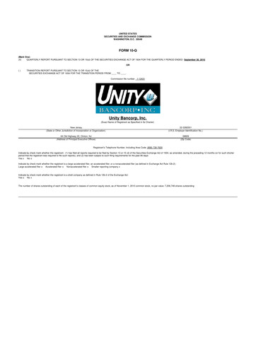 Thumbnail Unity Bancorp 10-Q Quarterly Report FY 