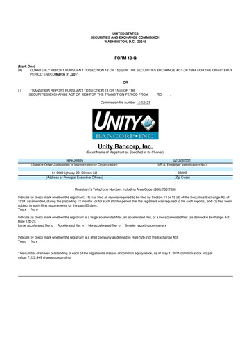 Thumbnail Unity Bancorp 10-Q Quarterly Report FY 