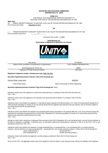 Thumbnail Unity Bancorp 10-K Annual Report 