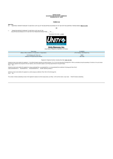Thumbnail Unity Bancorp 10-Q Quarterly Report FY 