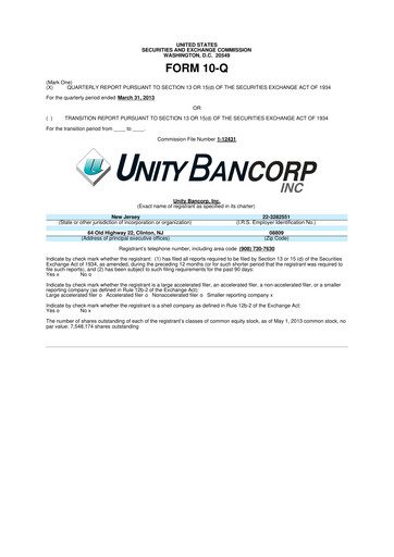 Miniature Unity Bancorp 10-Q Rapport trimestriel 2013 