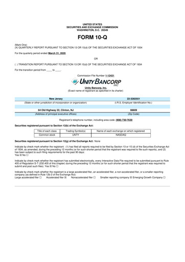 Miniature Unity Bancorp 10-Q Rapport trimestriel 2020 
