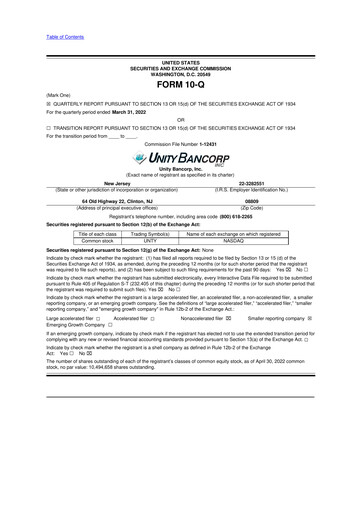 Miniature Unity Bancorp 10-Q Rapport trimestriel 2022 