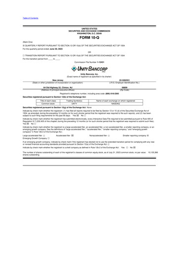Miniature Unity Bancorp 10-Q Rapport trimestriel 2023 