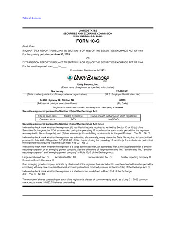 Miniature Unity Bancorp 10-Q Rapport trimestriel 2025 